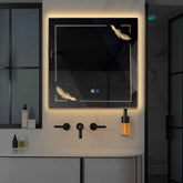 LED Spiegel Quadratisch | Touch-Schalter | Anti-Beschlag-Funktion | Warmweißes Licht - Reyze Seria Good Vibes Model 2